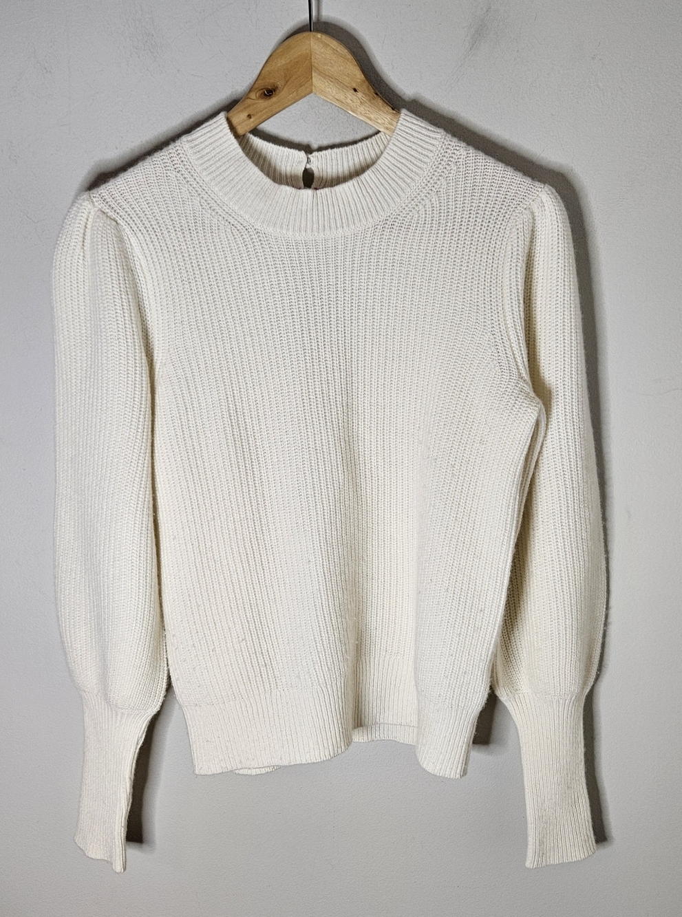 Boden Off-White Mock Neck Keyhole Back Sweater Ivory Cashmere XS